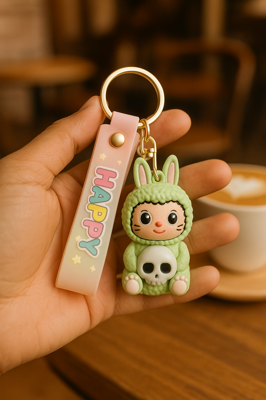 Cute Green Bunny “HAPPY” Keychain