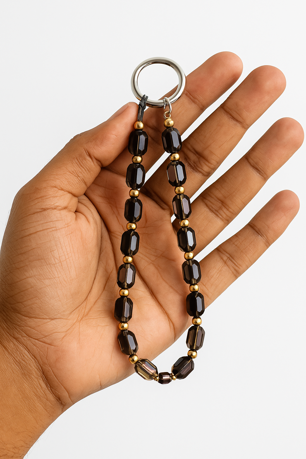 🖤 Black & Gold Crystal Beaded Phone Charm