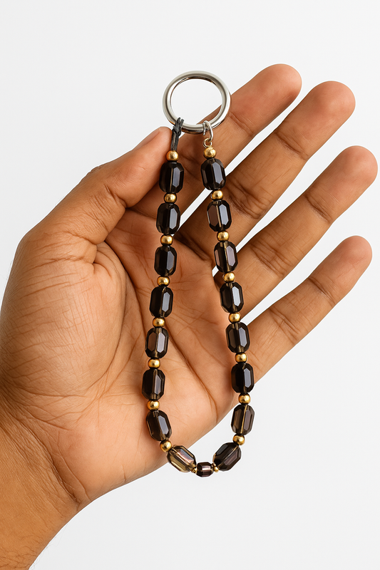 🖤 Black & Gold Crystal Beaded Phone Charm