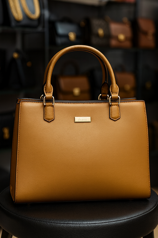 Premium Tan Structured Tote Handbag