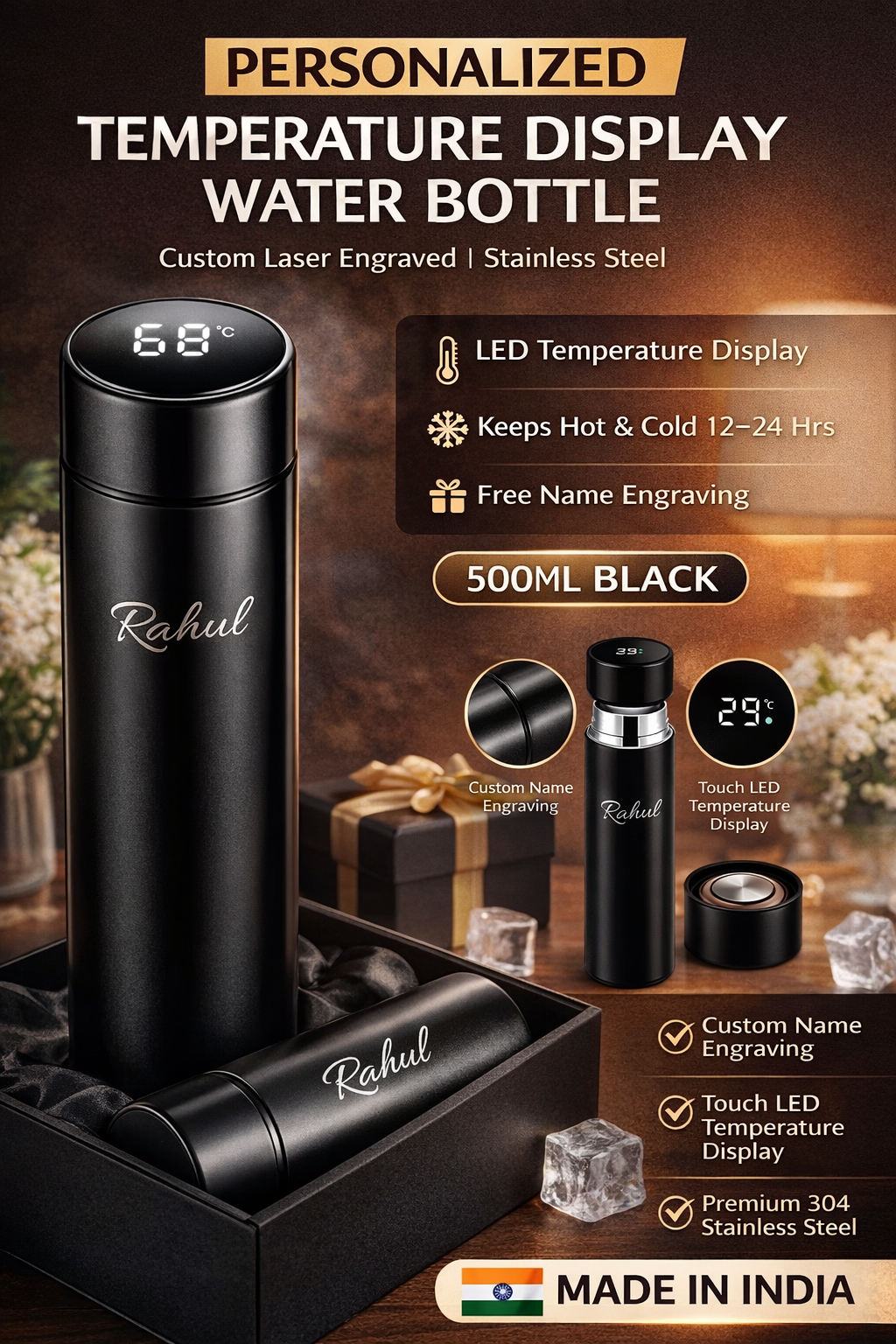 Personalized Temperature Display Water Bottle