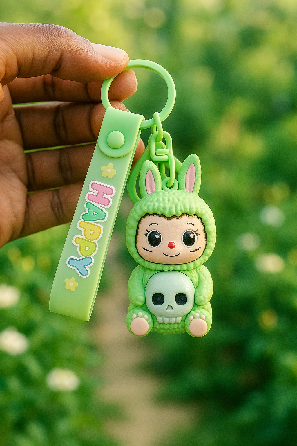 Cute Green Bunny “HAPPY” Keychain
