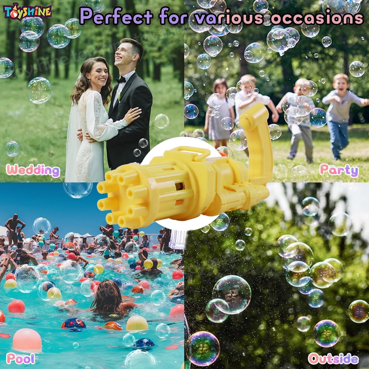 8 Hole Electric Bubbles Gun Gatling Bubble Machine Toy with Scoup Bottle