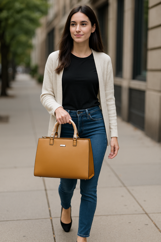 Premium Tan Structured Tote Handbag