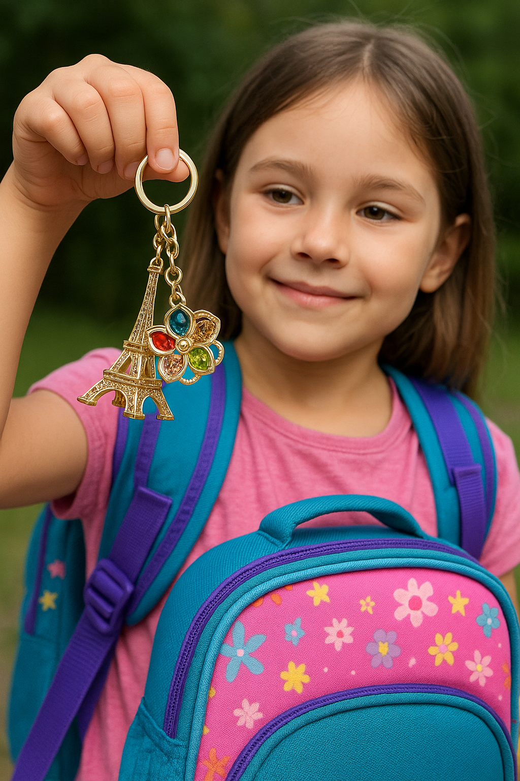 Golden Eiffel Tower & Heart Charm Premium Keychain