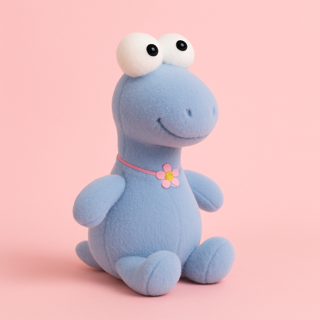Cute Blue Dino Plush Toy with Flower Necklace