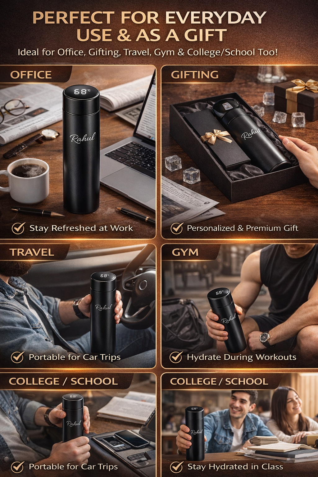 Personalized Temperature Display Water Bottle