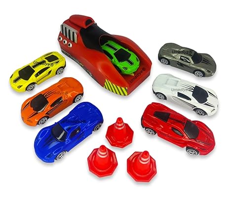 Racing Team Mega Launcher Playset | 7 Die-Cast Metal Cars | High-Speed Racing Action | Powerful Car Launcher