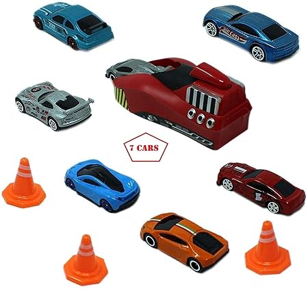 Racing Team Mega Launcher Playset | 7 Die-Cast Metal Cars | High-Speed Racing Action | Powerful Car Launcher