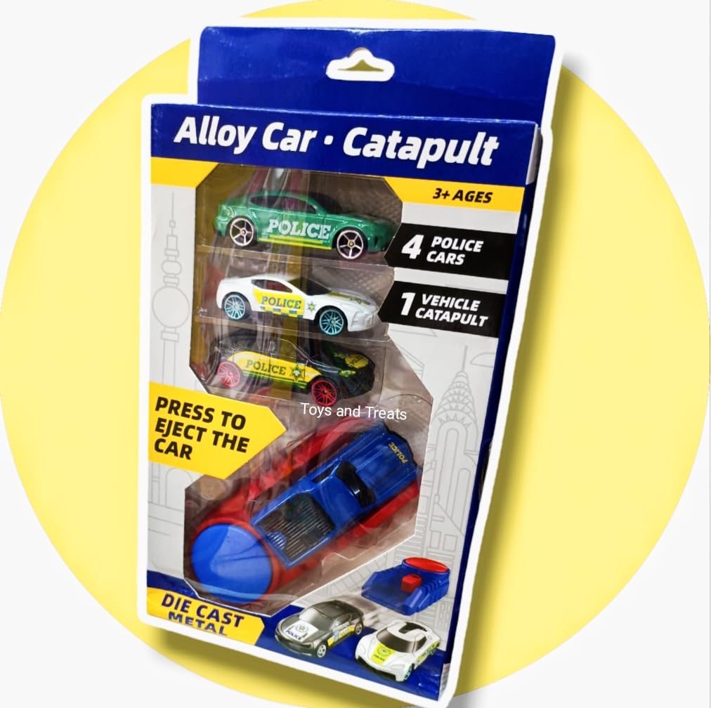 Alloy Car Catapult Set – Die-Cast Metal Police Car Launcher Toy
