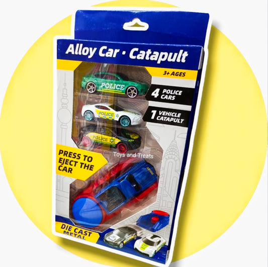 Alloy Car Catapult Set – Die-Cast Metal Police Car Launcher Toy