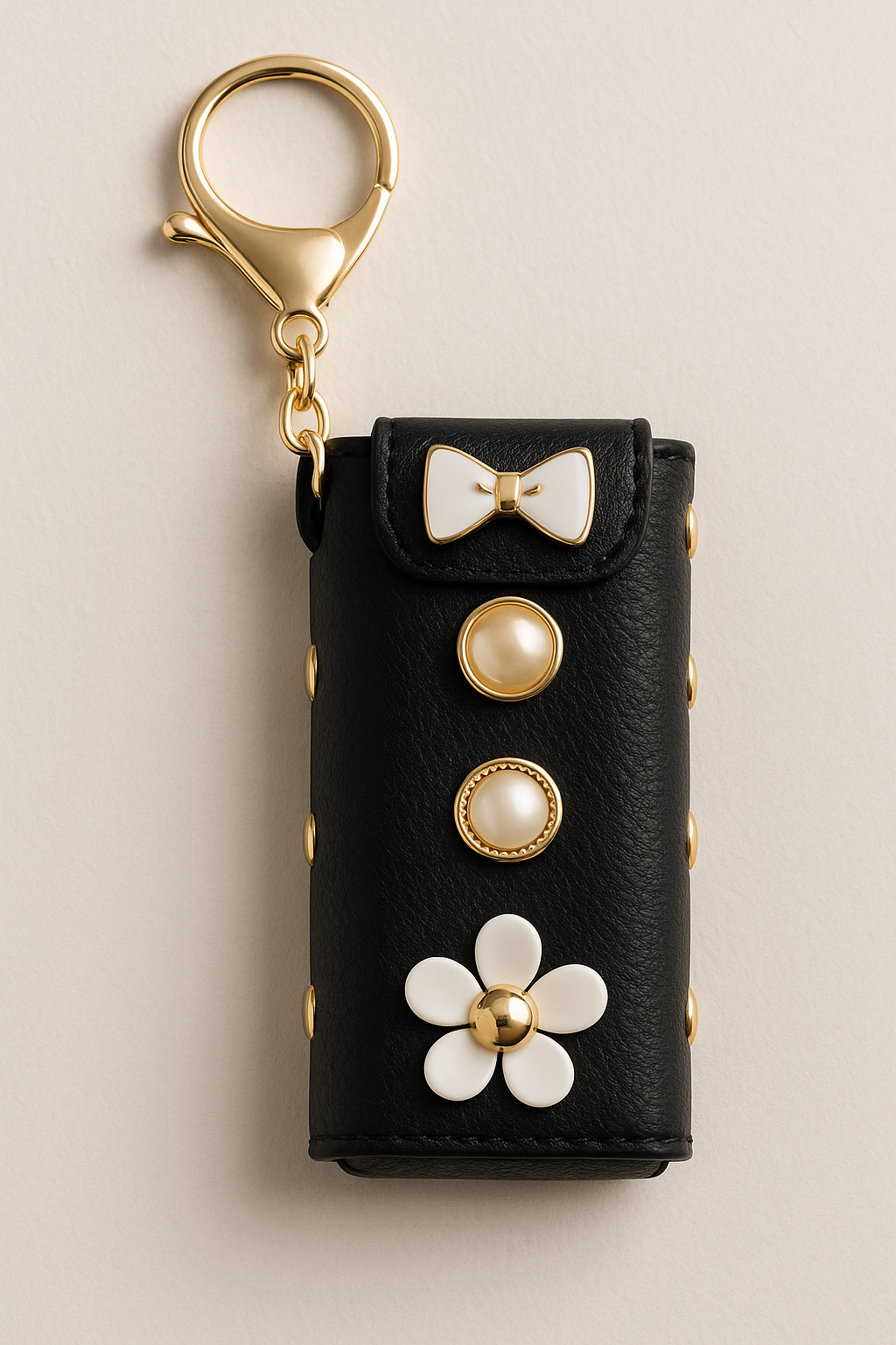 Black Bow & Pearl Mini Pouch Keychain