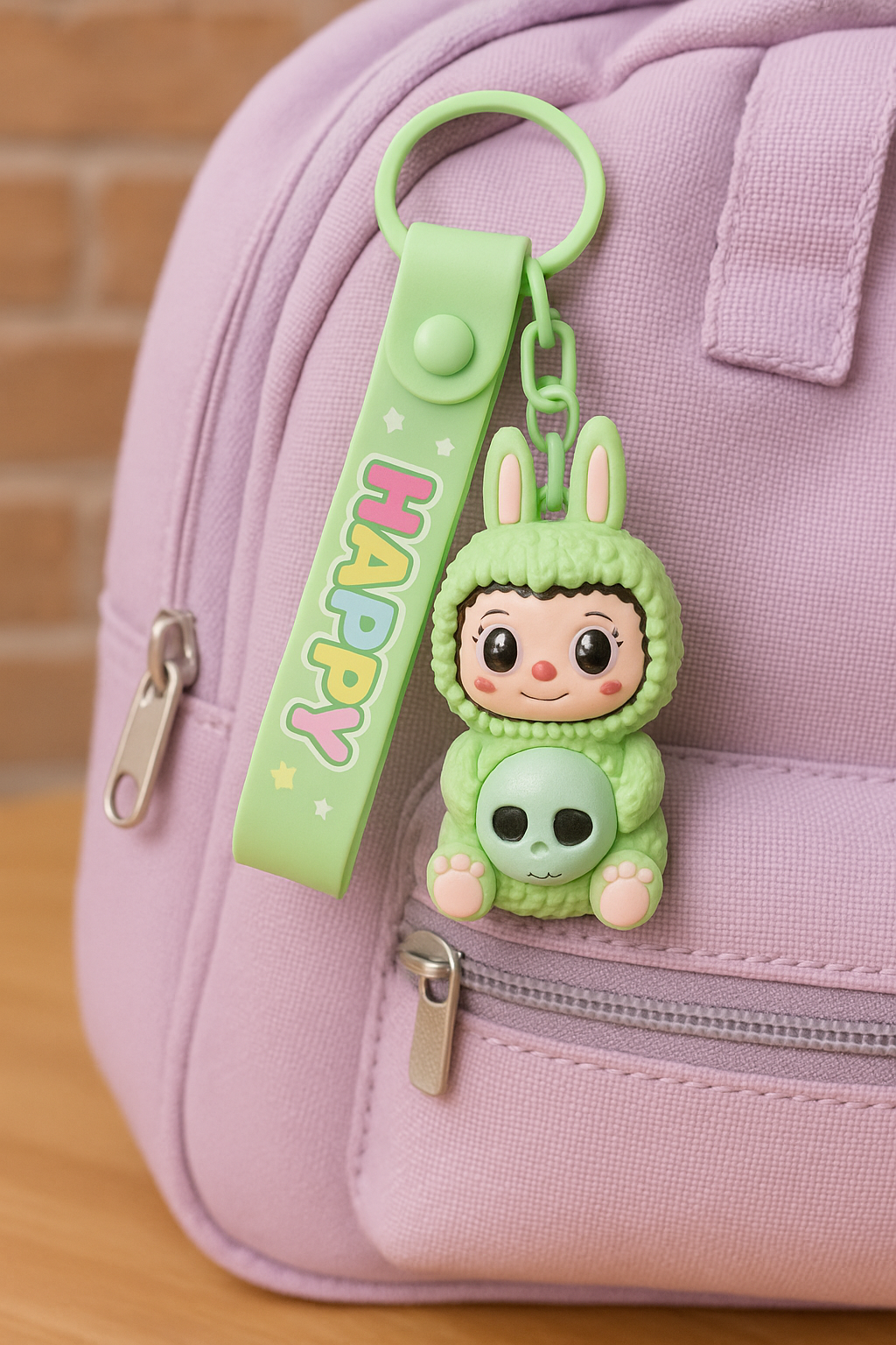 Cute Green Bunny “HAPPY” Keychain