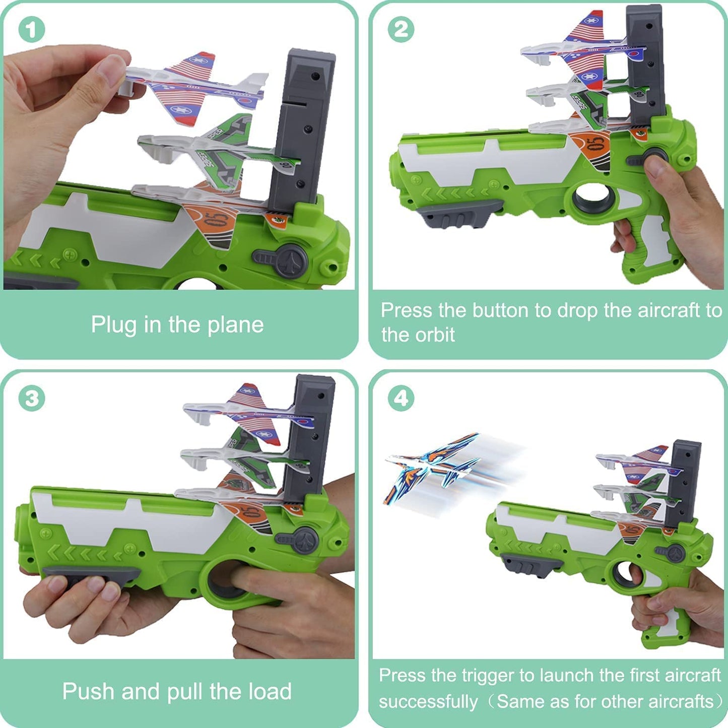 Airplane Launcher Toy Catapult Aircrafts Gun with 4 Foam Aircrafts,
