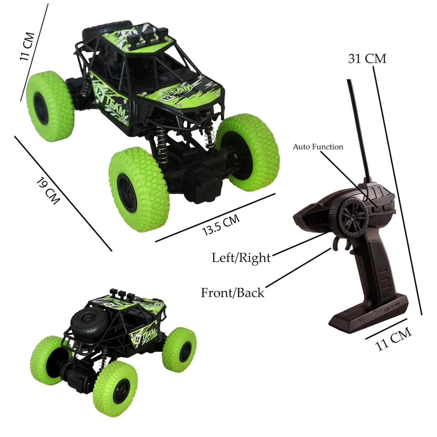 RC Monster Truck Remote Control Car For Kids Rock Crawler, 5 Function 1:18 RC Car Toys For Boys