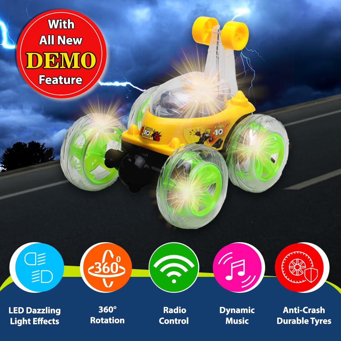 9802 Rechargeable 5 Functions 360° Rotating & Rolling Big Stunt Car Toy