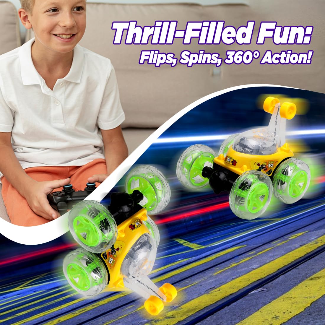 9802 Rechargeable 5 Functions 360° Rotating & Rolling Big Stunt Car Toy