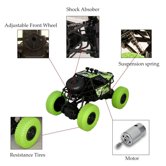 RC Monster Truck Remote Control Car For Kids Rock Crawler, 5 Function 1:18 RC Car Toys For Boys