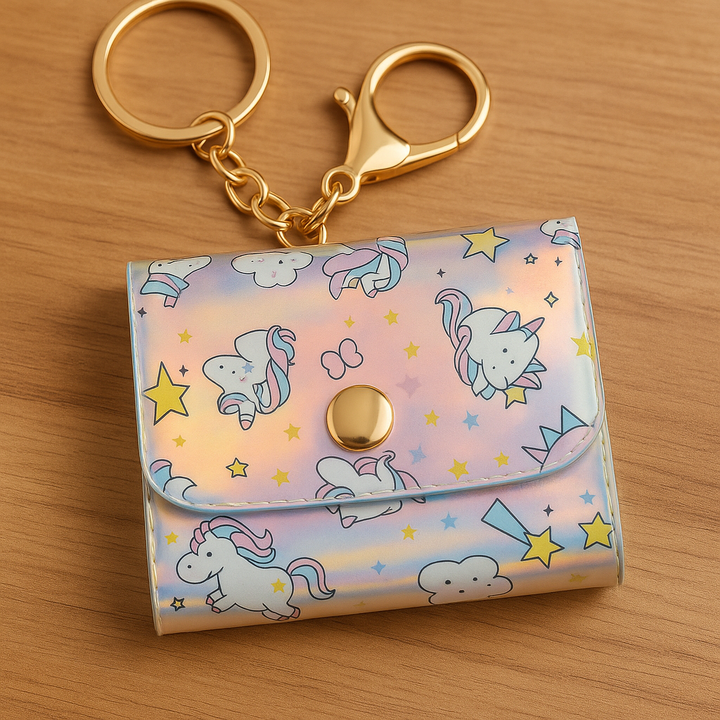 Unicorn Holographic Mini Wallet Keychain