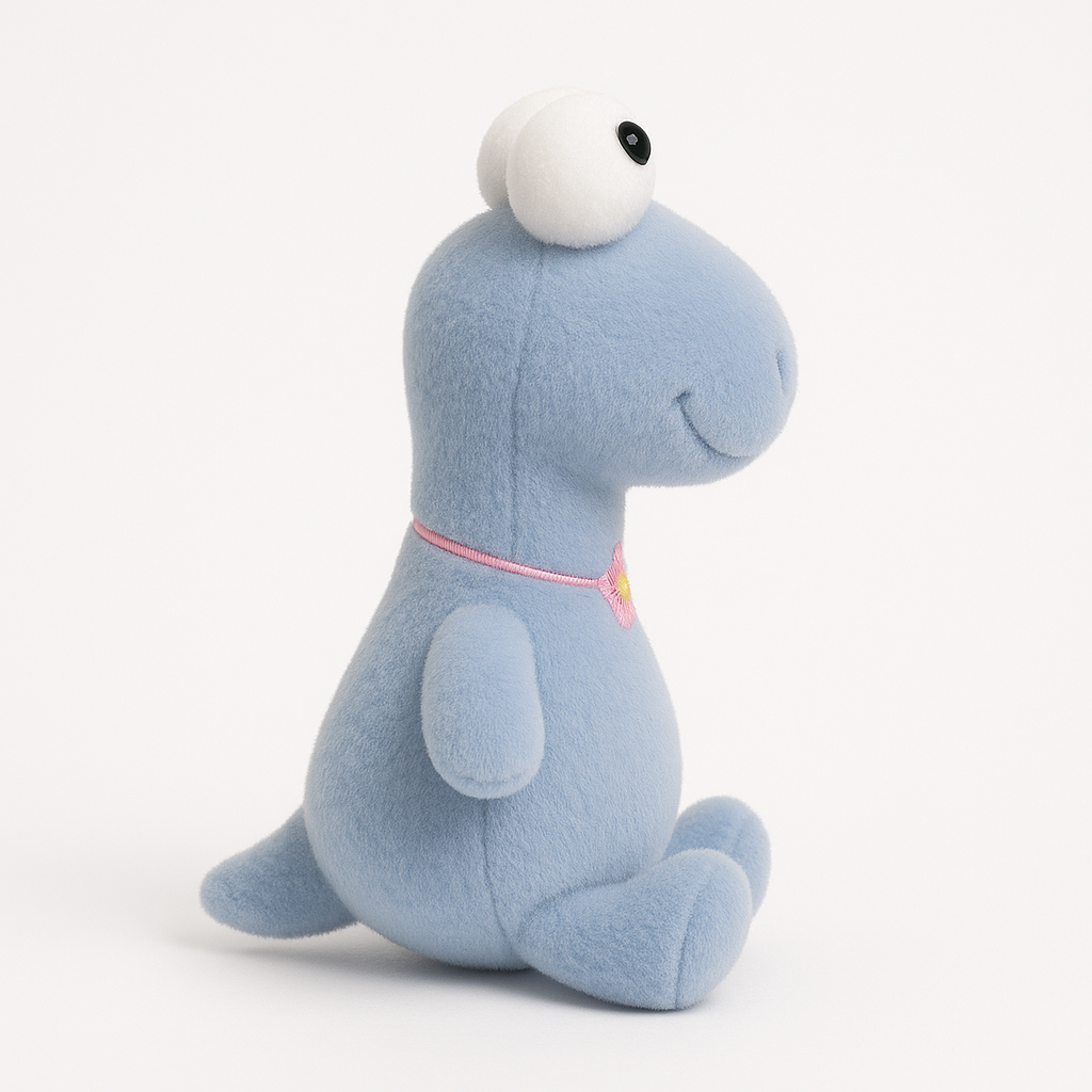 Cute Blue Dino Plush Toy with Flower Necklace