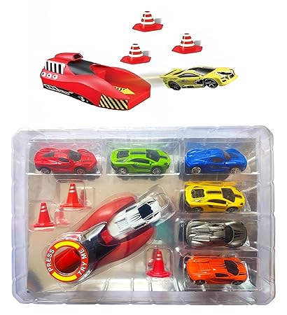 Racing Team Mega Launcher Playset | 7 Die-Cast Metal Cars | High-Speed Racing Action | Powerful Car Launcher