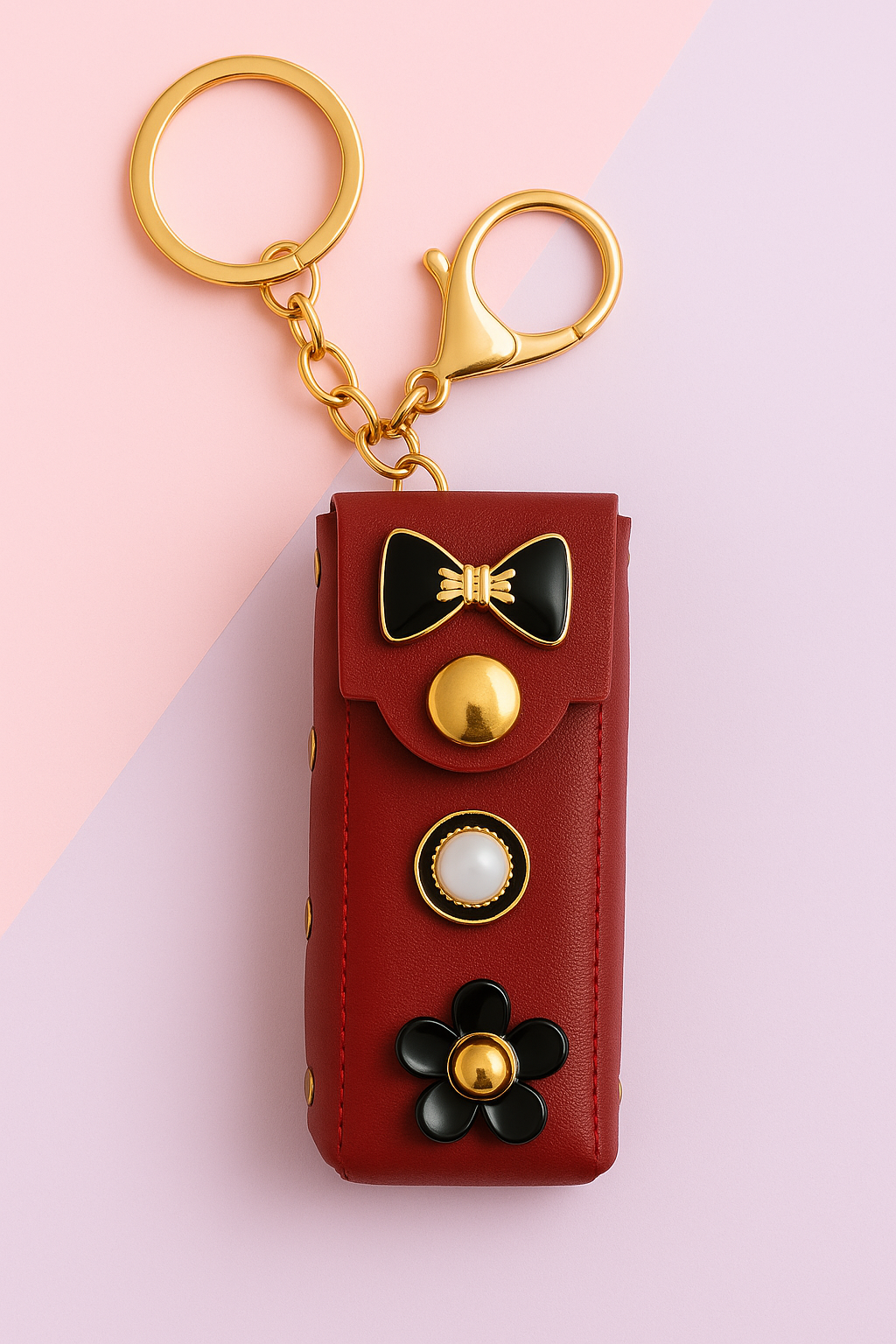 Maroon Bow & Pearl Keychain Pouch