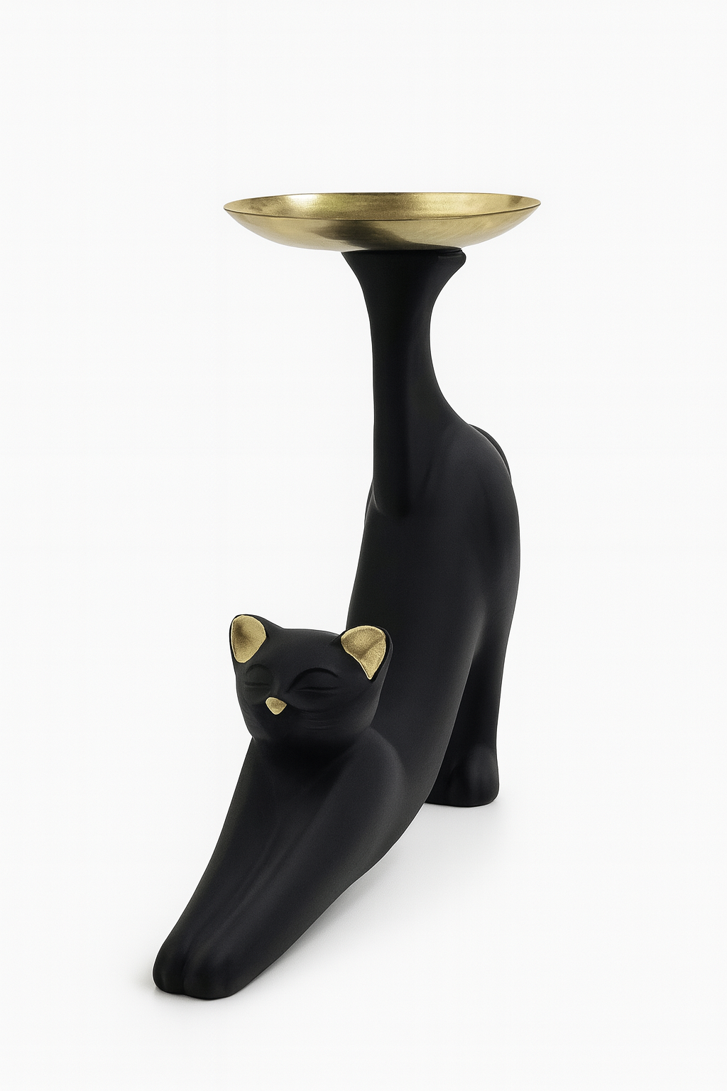 🐾 Black Cat Candle Holder with Golden Dish