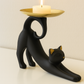 🐾 Black Cat Candle Holder with Golden Dish