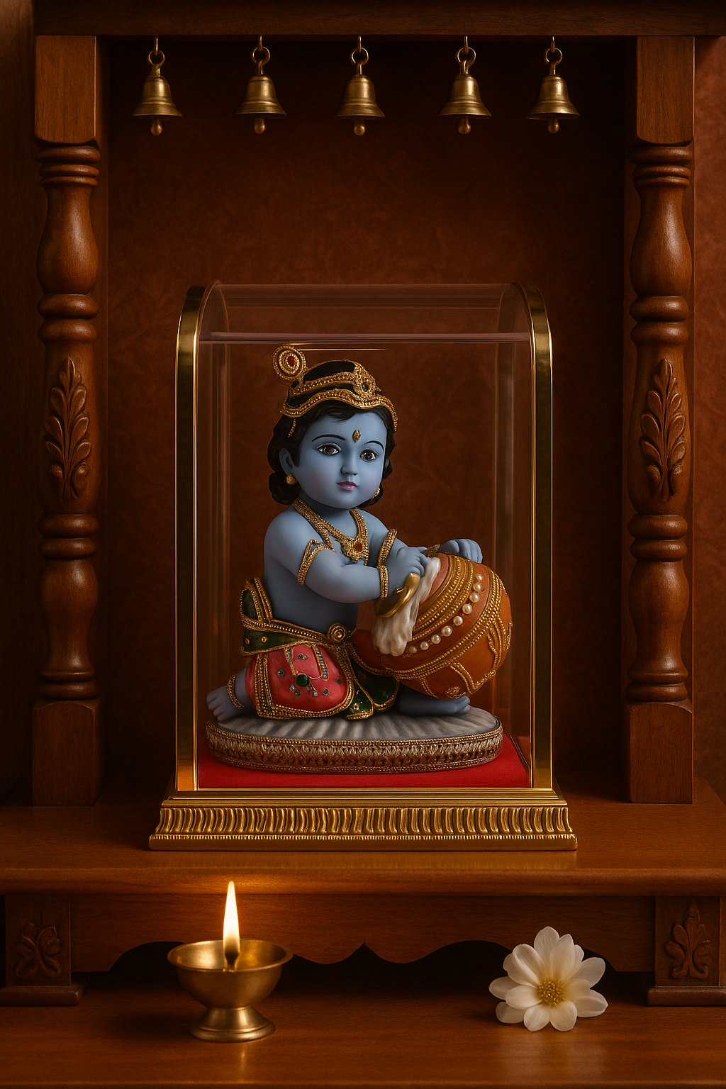 Bal Krishna Idol in Decorative Glass Case