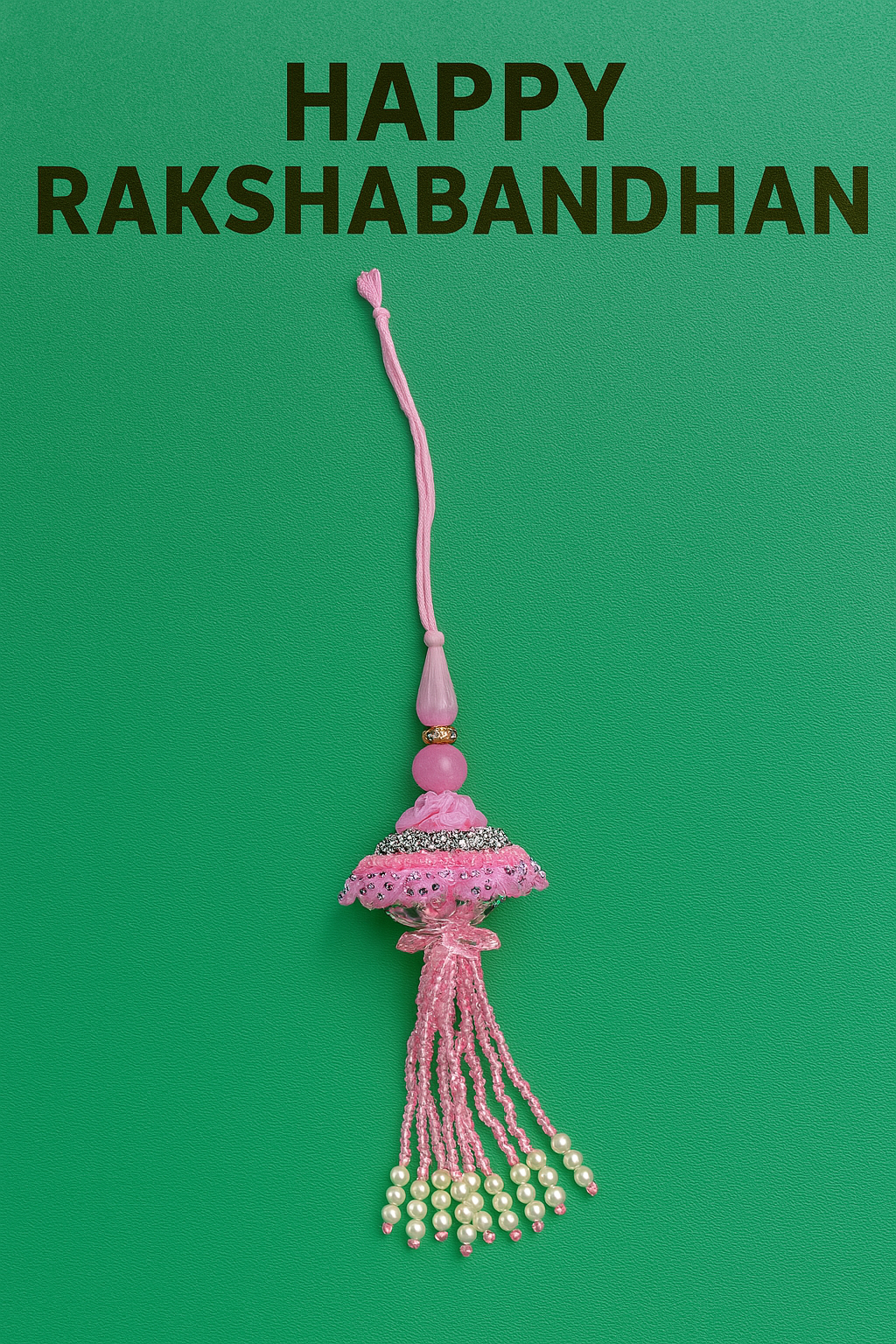 🌸 Fancy Pink Umbrella Rakhi 🎀 with Beads & Pearls