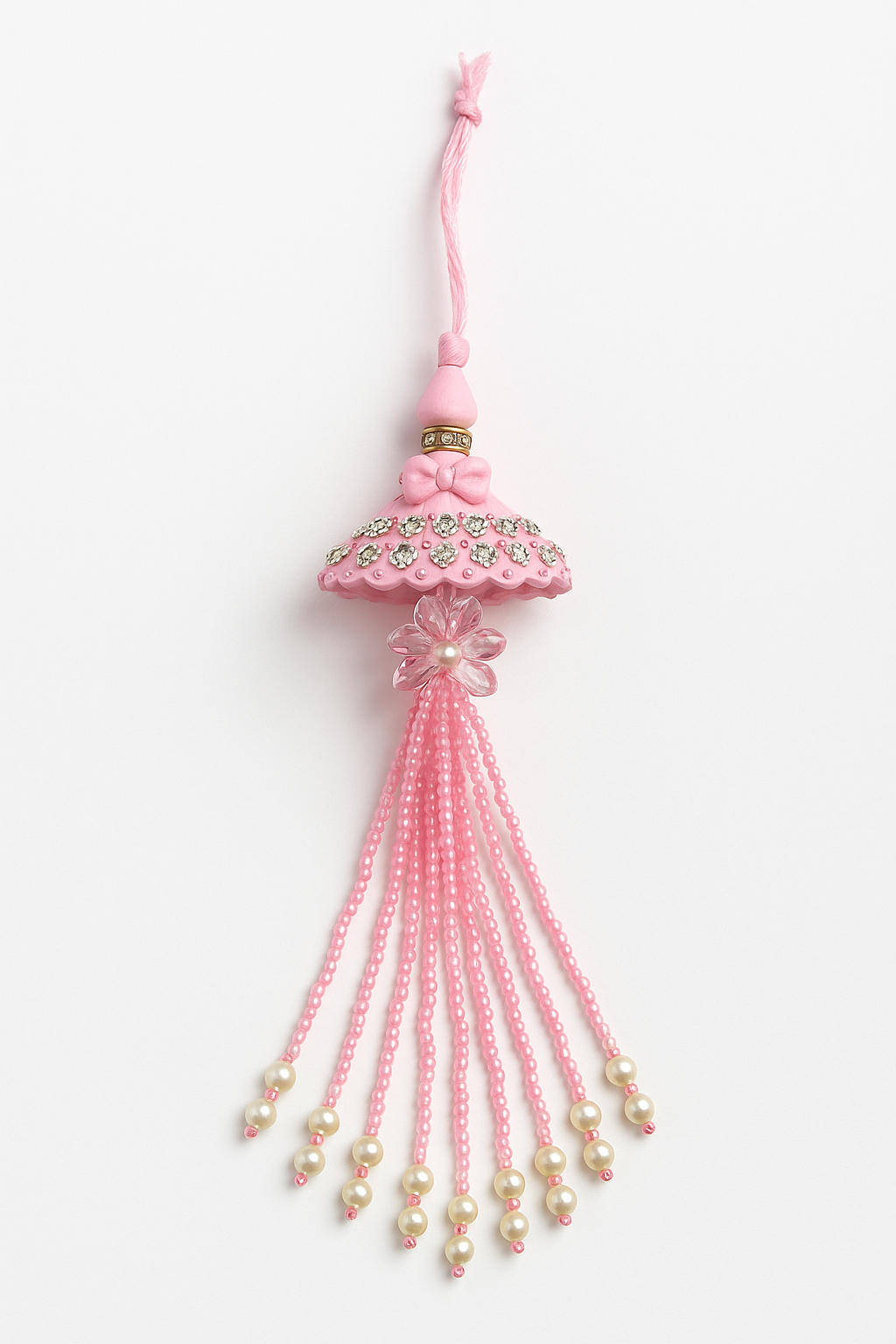 🌸 Fancy Pink Umbrella Rakhi 🎀 with Beads & Pearls
