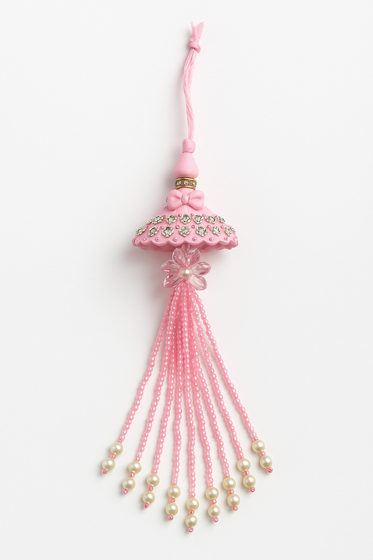 🌸 Fancy Pink Umbrella Rakhi 🎀 with Beads & Pearls