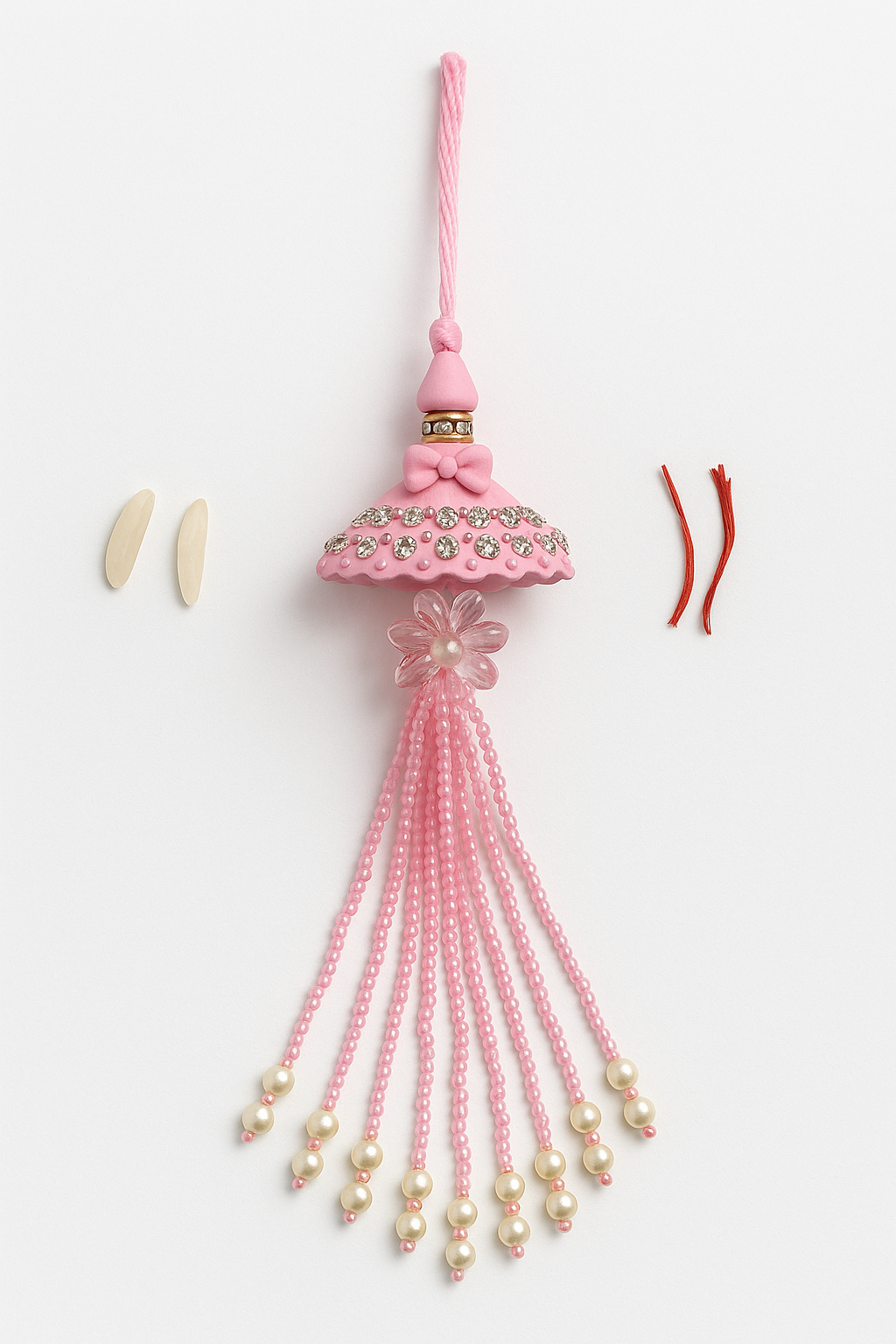 🌸 Fancy Pink Umbrella Rakhi 🎀 with Beads & Pearls
