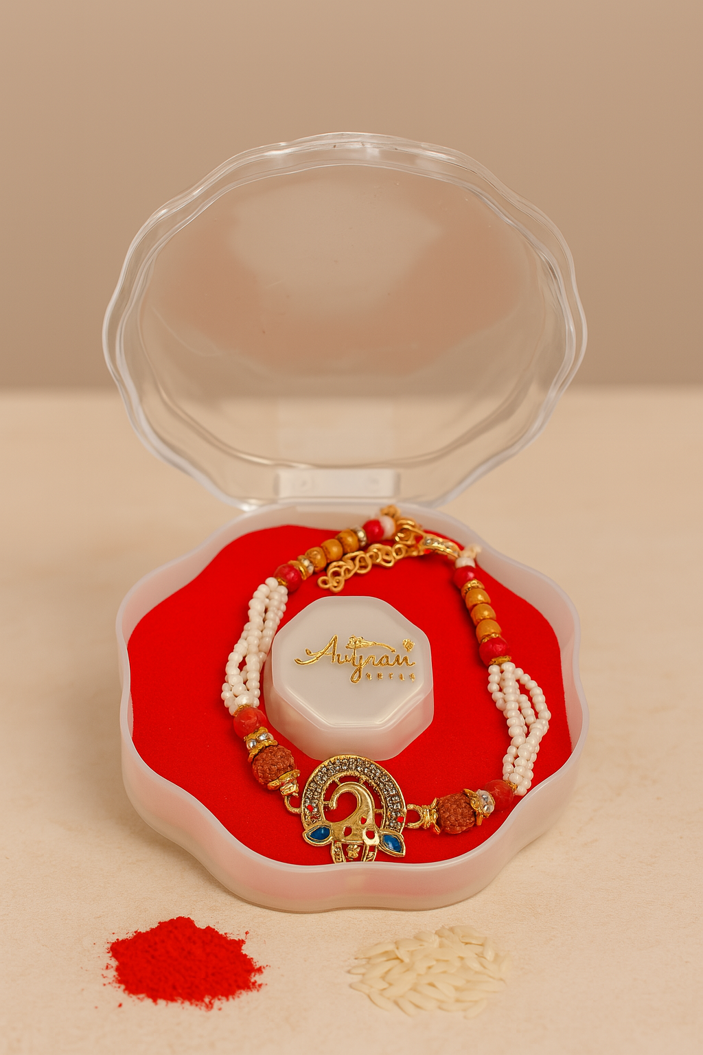 🌸 Traditional Rudraksha Rakhi for Brother 🎁