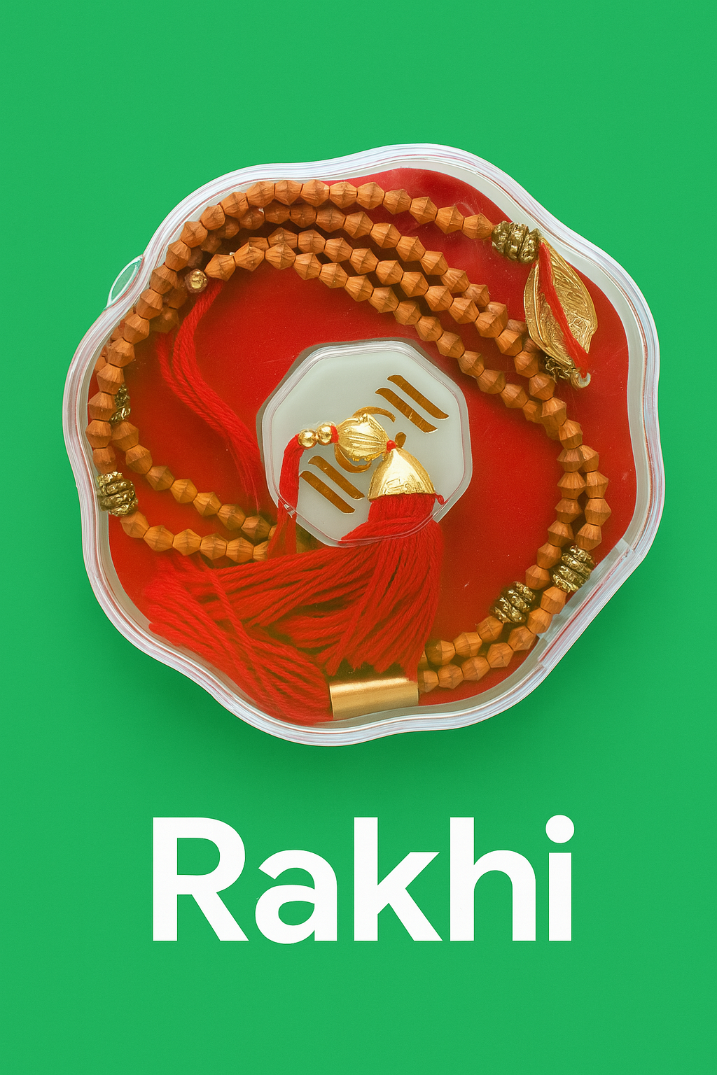 Designer Rudraksha Rakhi with Golden Nazar Charm |
