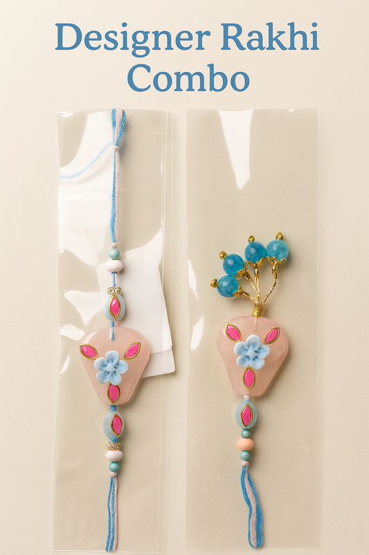 Cute Floral Rakhi Jodi Set 🌸💙