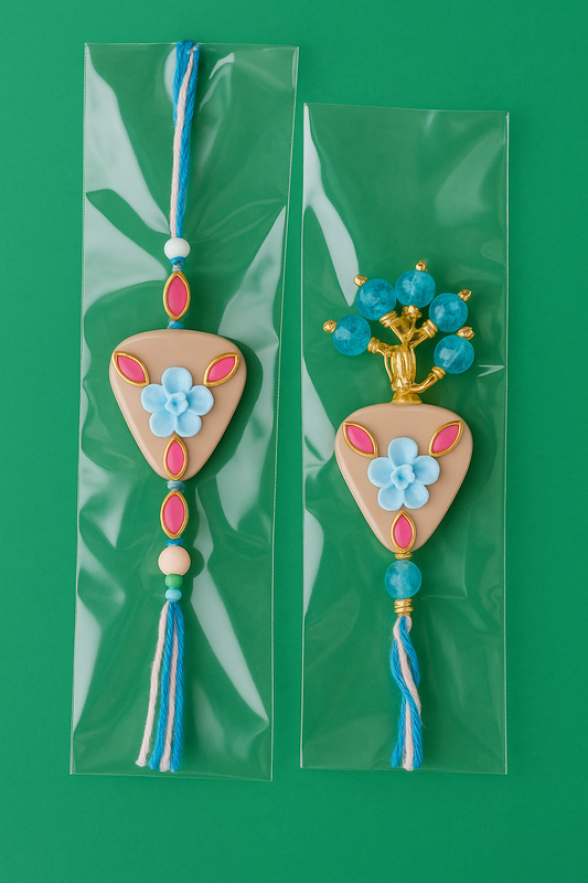 Cute Floral Rakhi Jodi Set 🌸💙