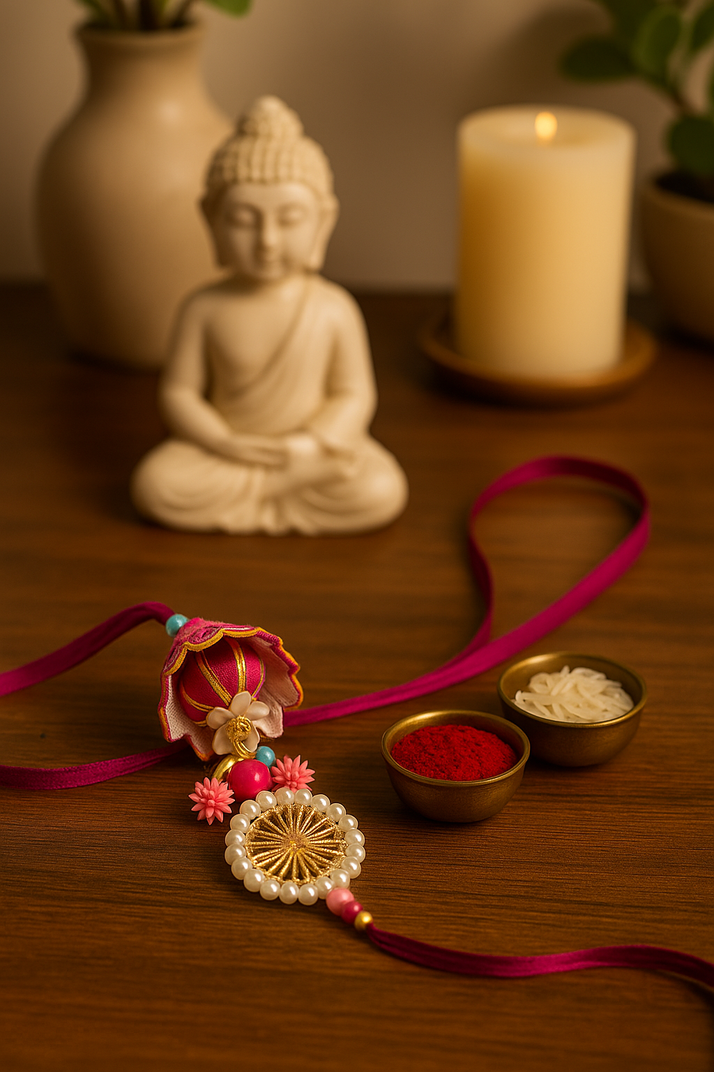 Elegant Floral Pearl Rakhi for Brothe