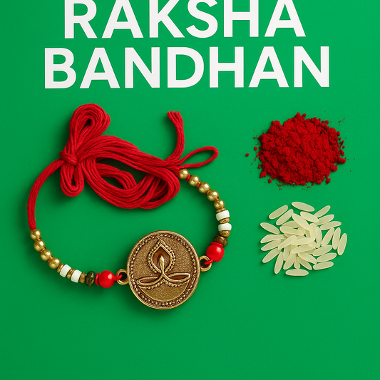 Elegant Traditional Rakhi with Golden Diya Design