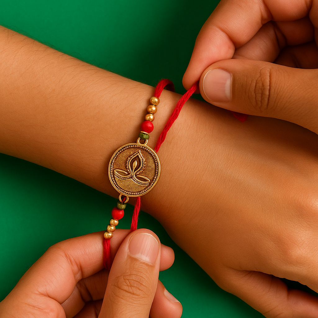Elegant Traditional Rakhi with Golden Diya Design
