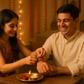 Elegant Traditional Rakhi with Golden Diya Design