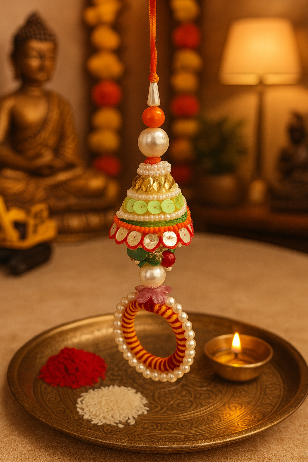 🧡 Designer Rakhi with Beaded Ring