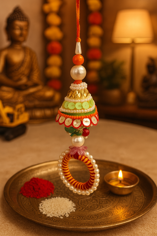 🧡 Designer Rakhi with Beaded Ring