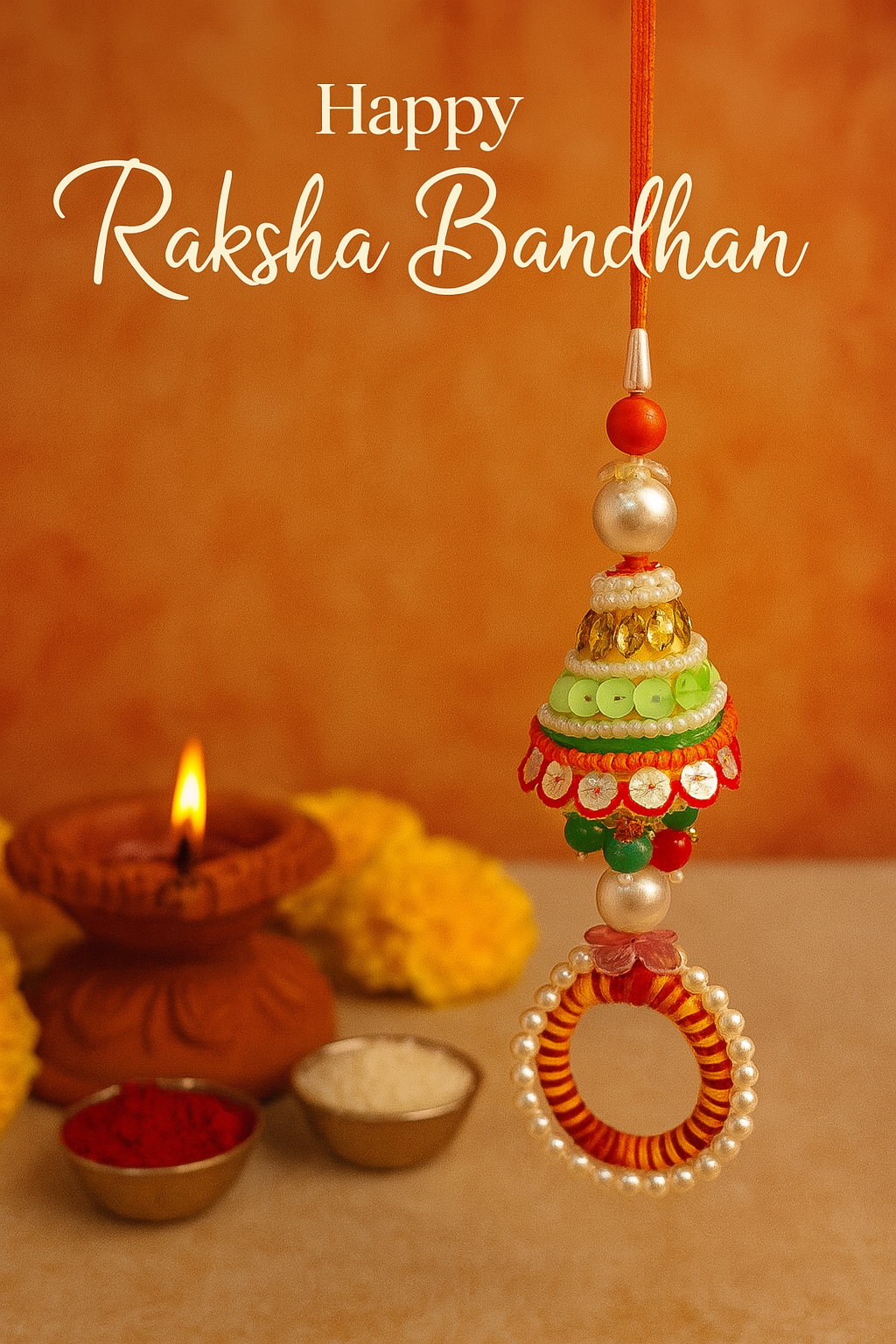 🧡 Designer Rakhi with Beaded Ring