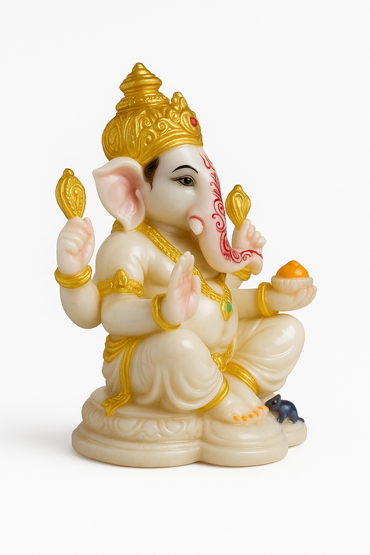 "White & Golden Lord Ganesha Idol
