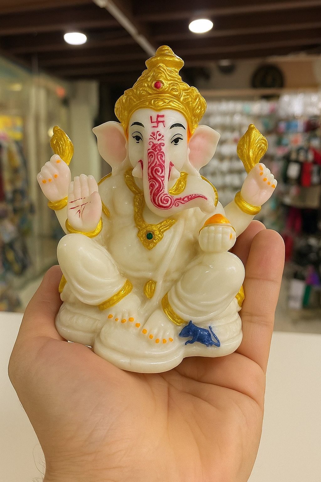 "White & Golden Lord Ganesha Idol