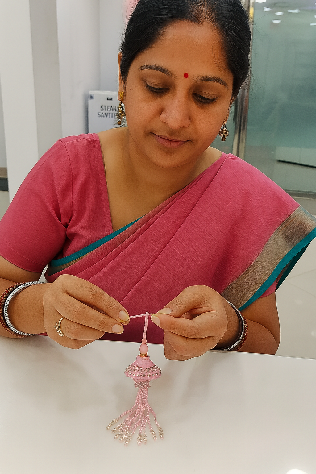 🌸 Fancy Pink Umbrella Rakhi 🎀 with Beads & Pearls