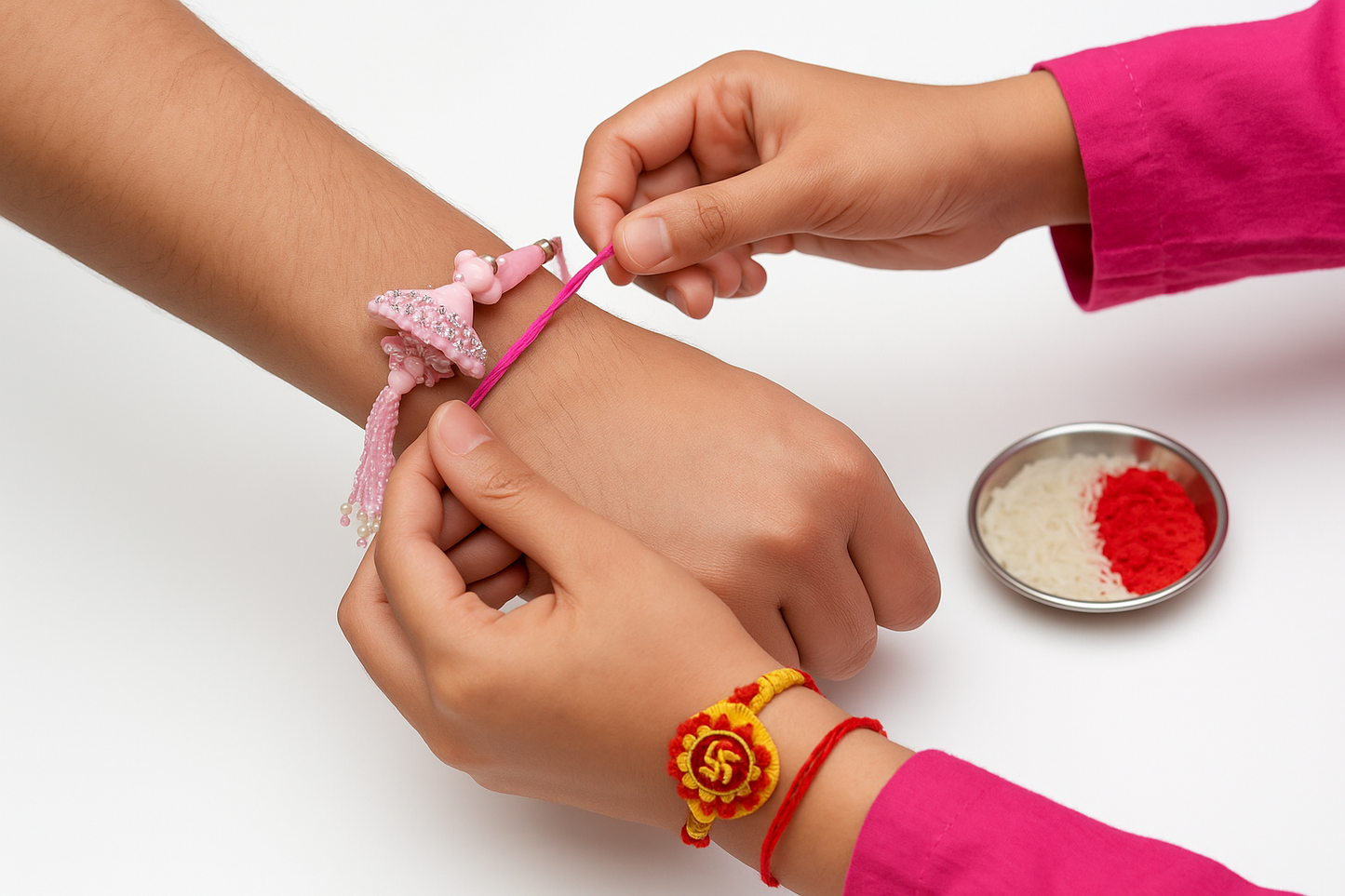 🌸 Fancy Pink Umbrella Rakhi 🎀 with Beads & Pearls