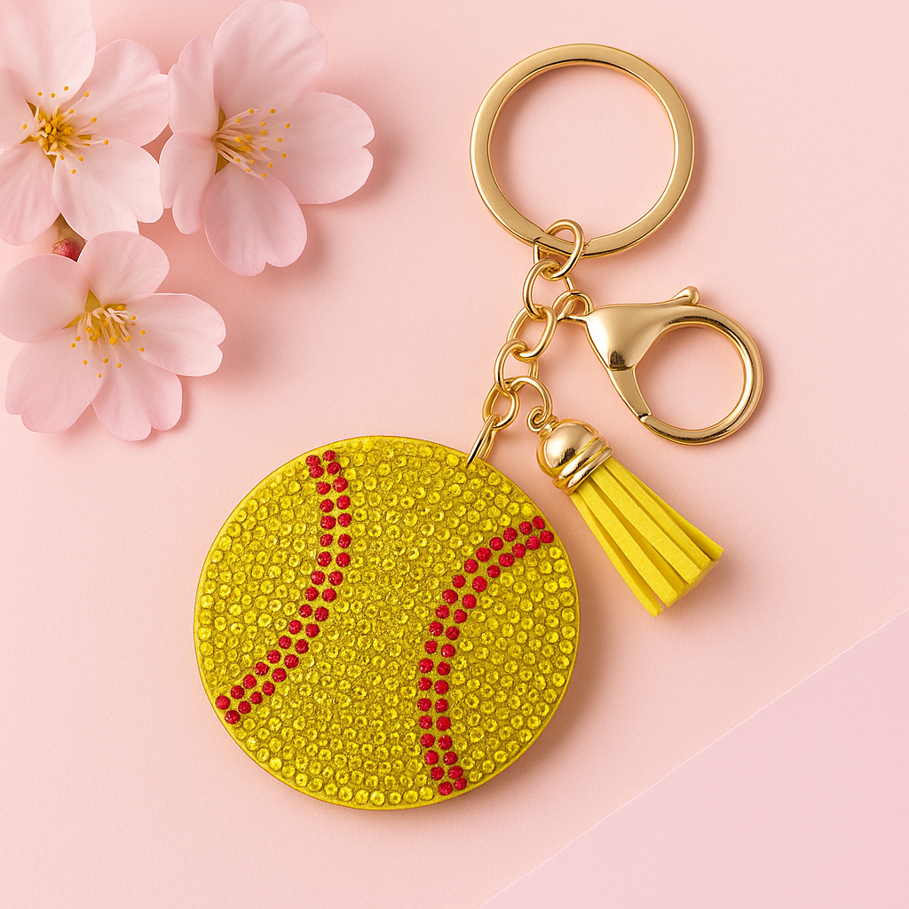 Sparkling Yellow Softball Keychain