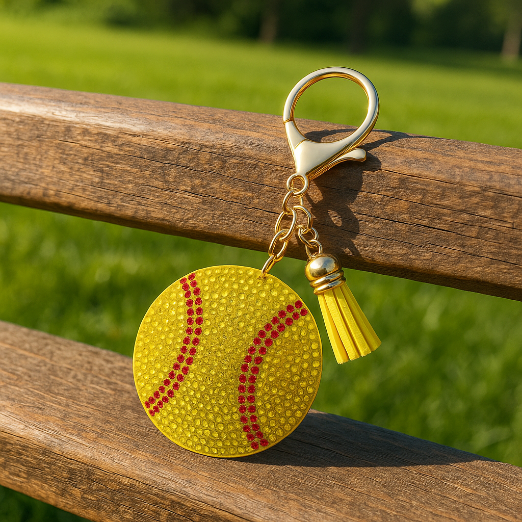 Sparkling Yellow Softball Keychain